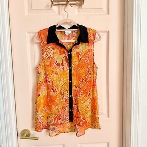 Orange semi sheer Jaclyn Smith button up